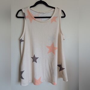 Bom Bom Cream and Orange Star Pattern Tank Top Size XL